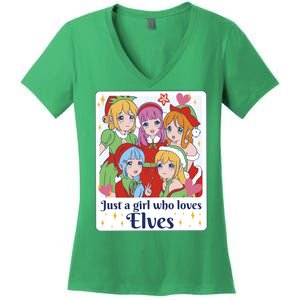 Just A Girl Who Loves Elves Anime Christmas Women's V-Neck T-Shirt