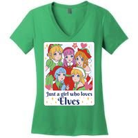 Just A Girl Who Loves Elves Anime Christmas Women's V-Neck T-Shirt