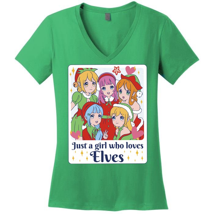 Just A Girl Who Loves Elves Anime Christmas Women's V-Neck T-Shirt