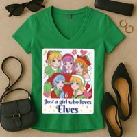 Just A Girl Who Loves Elves Anime Christmas Women's V-Neck T-Shirt