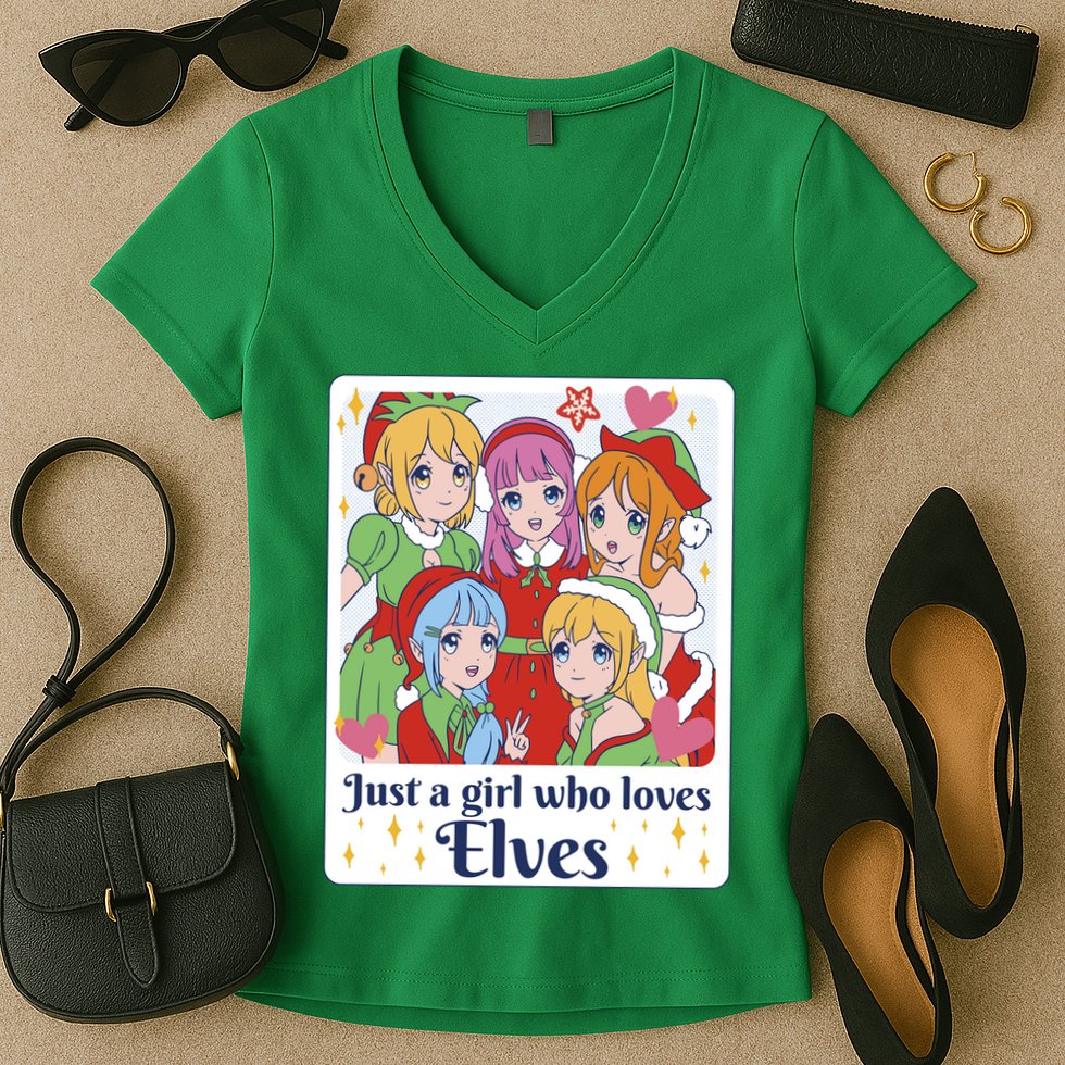 Just A Girl Who Loves Elves Anime Christmas Women's V-Neck T-Shirt