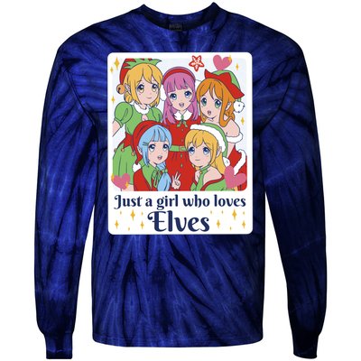 Just A Girl Who Loves Elves Anime Christmas Tie-Dye Long Sleeve Shirt