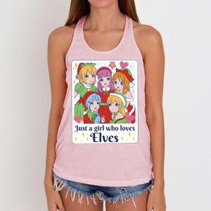 Just A Girl Who Loves Elves Anime Christmas Women's Knotted Racerback Tank