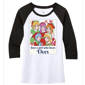 Just A Girl Who Loves Elves Anime Christmas Women's Tri-Blend 3/4-Sleeve Raglan Shirt