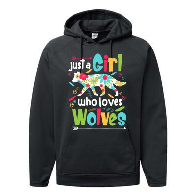 Just A Girl Who Loves Wolves Funny Wolf Doglike Lover Outfit Performance Fleece Hoodie