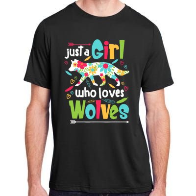 Just A Girl Who Loves Wolves Funny Wolf Doglike Lover Outfit Adult ChromaSoft Performance T-Shirt