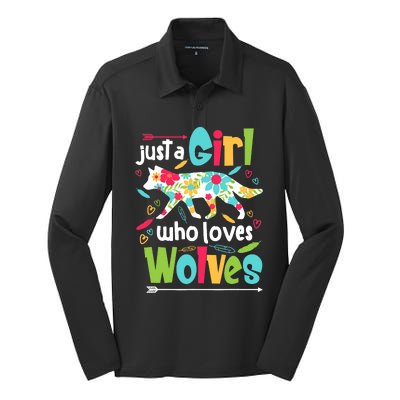 Just A Girl Who Loves Wolves Funny Wolf Doglike Lover Outfit Silk Touch Performance Long Sleeve Polo