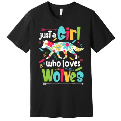 Just A Girl Who Loves Wolves Funny Wolf Doglike Lover Outfit Premium T-Shirt