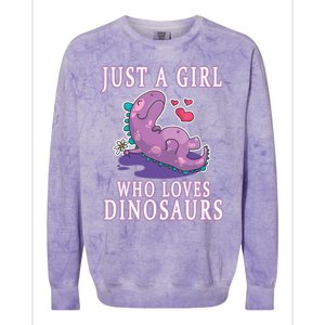 Just A Girl Who Loves Dinosaurs Cute Floral Girl Teens Gift Colorblast Crewneck Sweatshirt