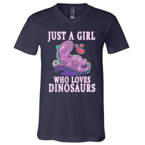 Just A Girl Who Loves Dinosaurs Cute Floral Girl Teens Gift V-Neck T-Shirt