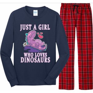 Just A Girl Who Loves Dinosaurs Cute Floral Girl Teens Gift Long Sleeve Pajama Set