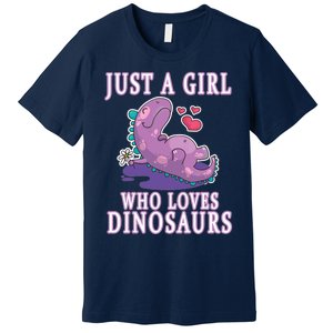 Just A Girl Who Loves Dinosaurs Cute Floral Girl Teens Gift Premium T-Shirt