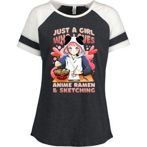 Just A Girl Who Loves Anime Ramen And Sketching Enza Ladies Jersey Colorblock Tee