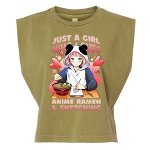 Just A Girl Who Loves Anime Ramen And Sketching Garment-Dyed Women's Muscle Tee