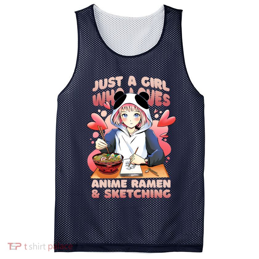 Just A Girl Who Loves Anime Ramen And Sketching Mesh Reversible Basketball Jersey Tank