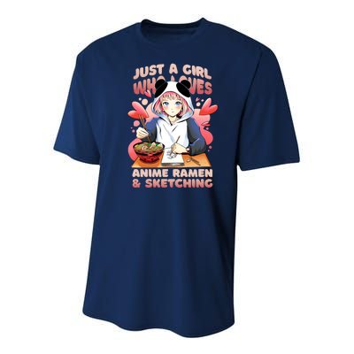 Just A Girl Who Loves Anime Ramen And Sketching Youth Performance Sprint T-Shirt