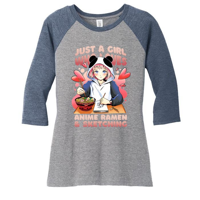 Just A Girl Who Loves Anime Ramen And Sketching Women's Tri-Blend 3/4-Sleeve Raglan Shirt