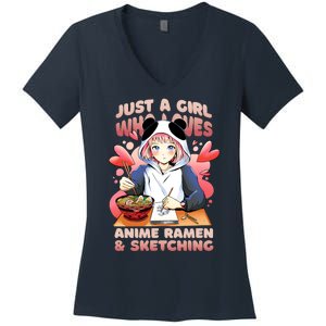 Just A Girl Who Loves Anime Ramen And Sketching Women's V-Neck T-Shirt