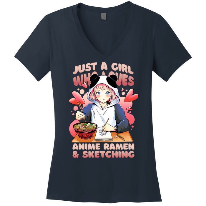 Just A Girl Who Loves Anime Ramen And Sketching Women's V-Neck T-Shirt