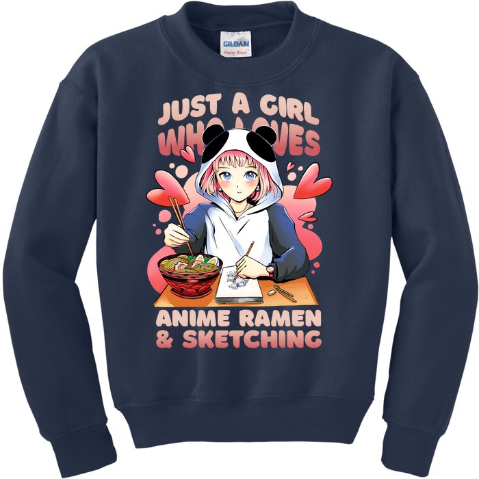 Just A Girl Who Loves Anime Ramen And Sketching Kids Sweatshirt