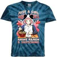 Just A Girl Who Loves Anime Ramen And Sketching Kids Tie-Dye T-Shirt