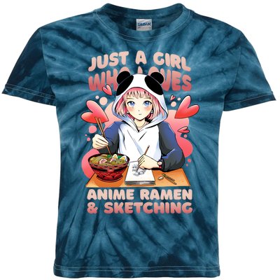 Just A Girl Who Loves Anime Ramen And Sketching Kids Tie-Dye T-Shirt