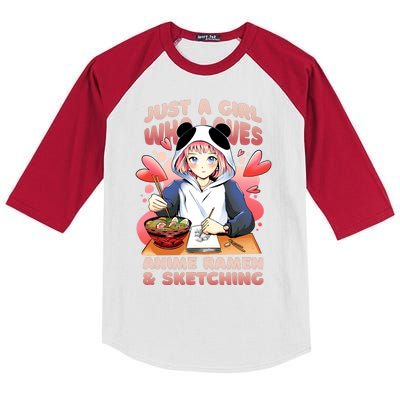 Just A Girl Who Loves Anime Ramen And Sketching Kids Colorblock Raglan Jersey