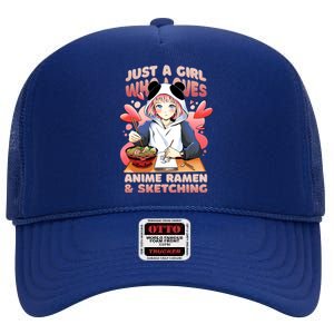 Just A Girl Who Loves Anime Ramen And Sketching High Crown Mesh Back Trucker Hat