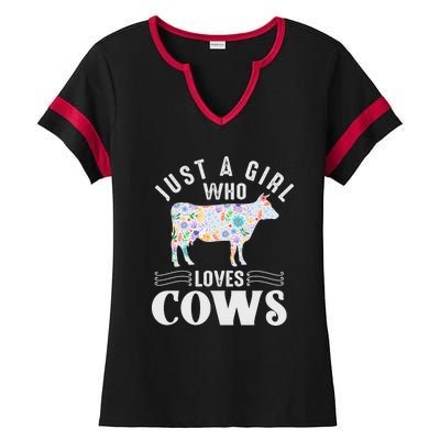 Just A Girl Who Loves Cows Ladies Halftime Notch Neck Tee