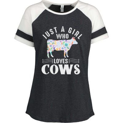 Just A Girl Who Loves Cows Enza Ladies Jersey Colorblock Tee