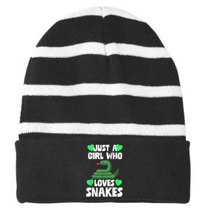 Just A Girl Who Loves Snakes Snake Lover Gift Striped Beanie with Solid Band