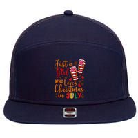 Just A Girl Who Loves Christmas In July 7 Panel Mesh Trucker Snapback Hat