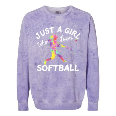 Just A Girl Who Loves Softball Colorblast Crewneck Sweatshirt