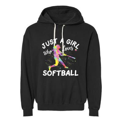 Just A Girl Who Loves Softball Garment-Dyed Fleece Hoodie