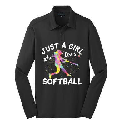 Just A Girl Who Loves Softball Silk Touch Performance Long Sleeve Polo