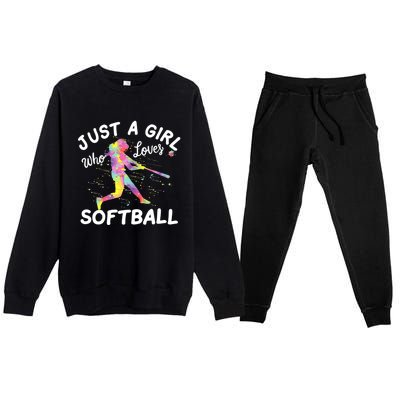 Just A Girl Who Loves Softball Premium Crewneck Sweatsuit Set