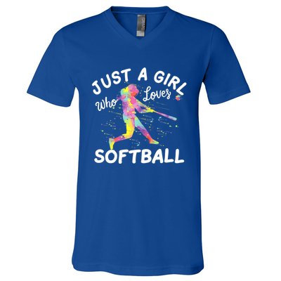 Just A Girl Who Loves Softball V-Neck T-Shirt