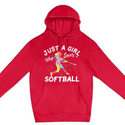 Just A Girl Who Loves Softball Premium Pullover Hoodie