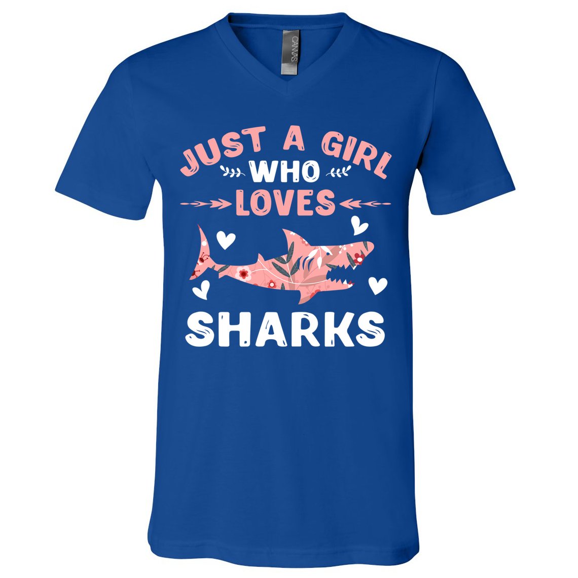 Just A Girl Who Loves Sharks Gift Shark Lover Cute Gift V-Neck T-Shirt