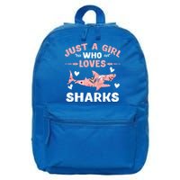 Just A Girl Who Loves Sharks Gift Shark Lover Cute Gift 16 in Basic Backpack