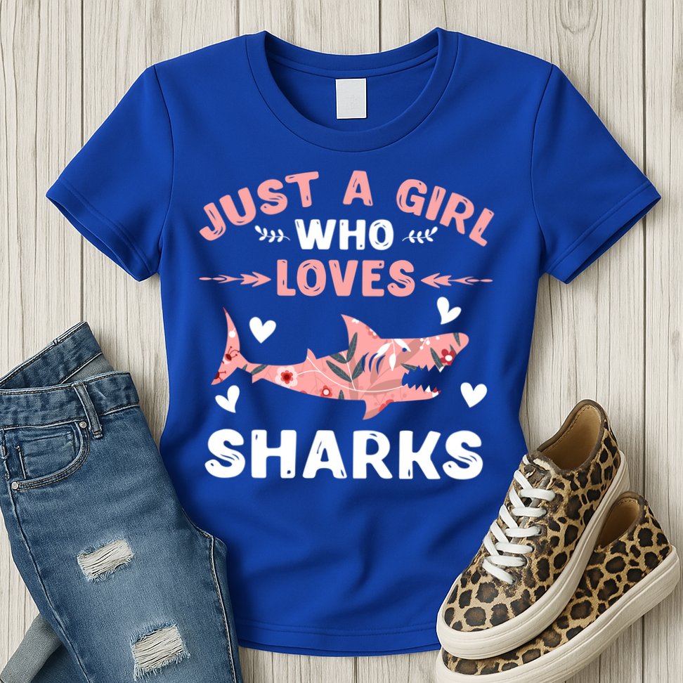 Just A Girl Who Loves Sharks Gift Shark Lover Cute Gift Womens T-Shirt