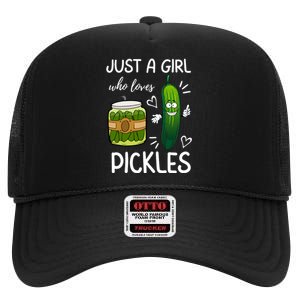 Just A Girl Who Loves Pickles Funny Vegetarian Vegan Pickle Lovers High Crown Mesh Back Trucker Hat