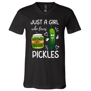 Just A Girl Who Loves Pickles Funny Vegetarian Vegan Pickle Lovers V-Neck T-Shirt