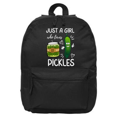 Just A Girl Who Loves Pickles Funny Vegetarian Vegan Pickle Lovers 16 in Basic Backpack