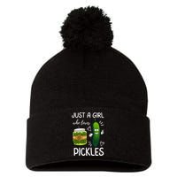 Just A Girl Who Loves Pickles Funny Vegetarian Vegan Pickle Lovers Pom Pom 12in Knit Beanie