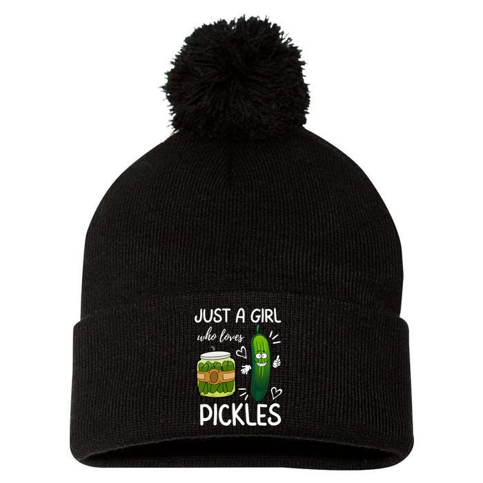 Just A Girl Who Loves Pickles Funny Vegetarian Vegan Pickle Lovers Pom Pom 12in Knit Beanie