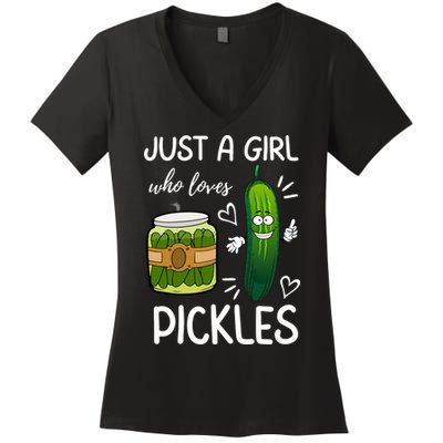 Just A Girl Who Loves Pickles Funny Vegetarian Vegan Pickle Lovers Women's V-Neck T-Shirt