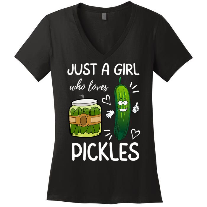 Just A Girl Who Loves Pickles Funny Vegetarian Vegan Pickle Lovers Women's V-Neck T-Shirt