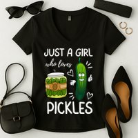 Just A Girl Who Loves Pickles Funny Vegetarian Vegan Pickle Lovers Women's V-Neck T-Shirt