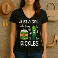 Just A Girl Who Loves Pickles Funny Vegetarian Vegan Pickle Lovers Women's V-Neck T-Shirt